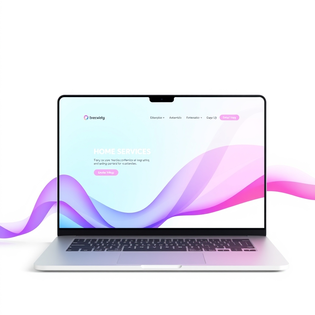 A gradient illustration of a home-services business website on a laptop screen