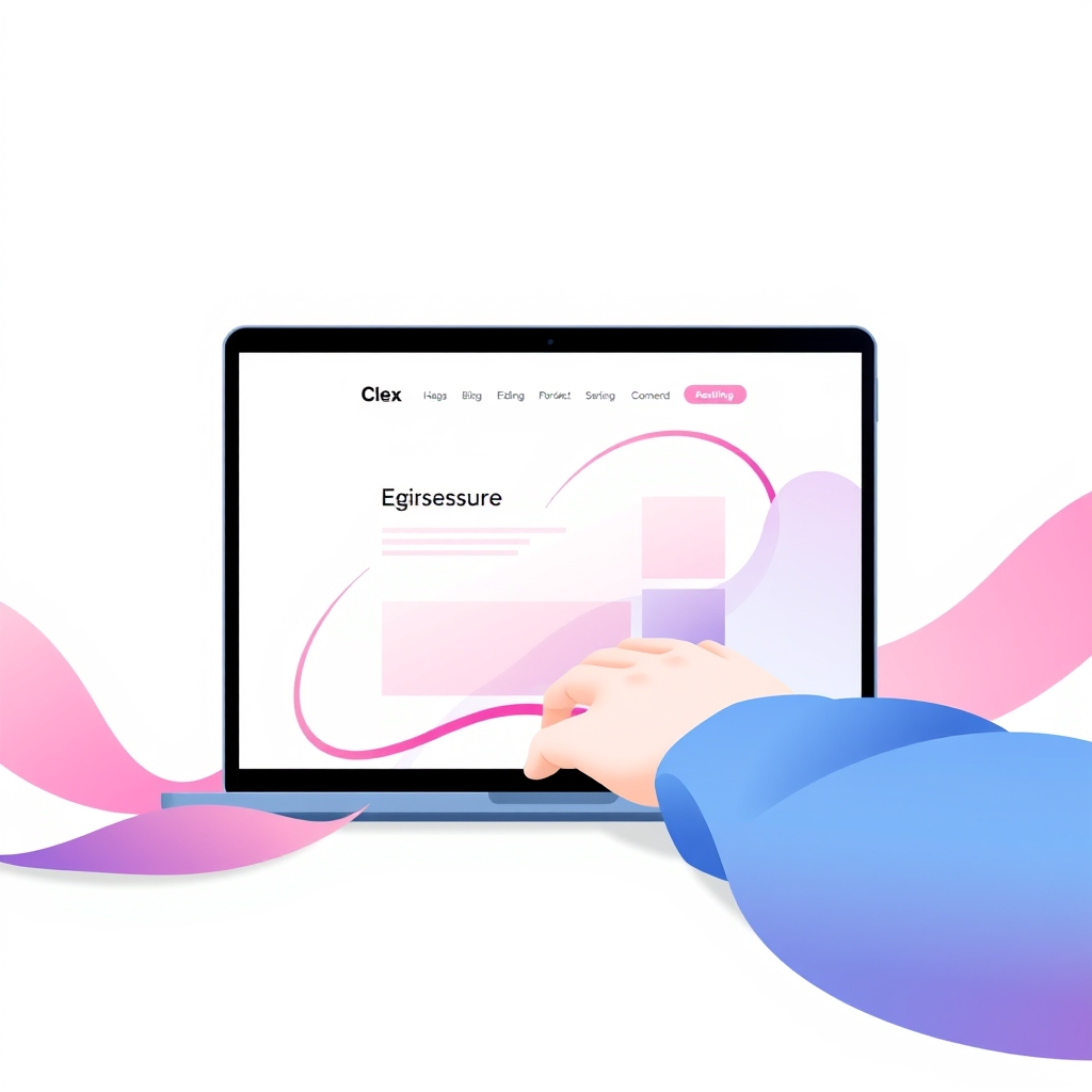 A gradient illustration of a person using a laptop with a accessible website on the screen